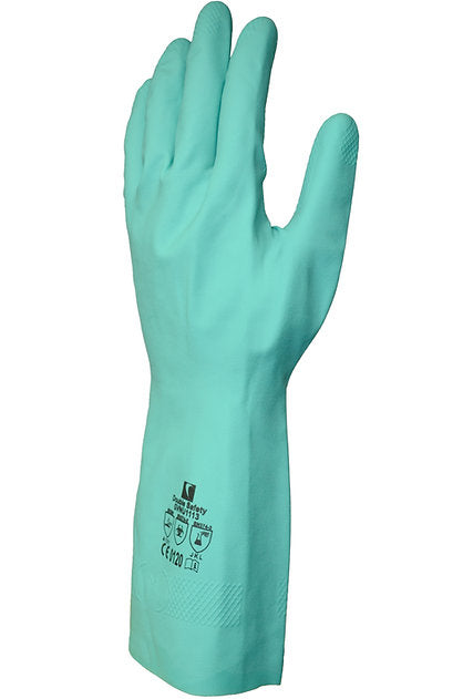 Chemical Gloves Green Colour Unlined Nitrile Rubber GVNU1113