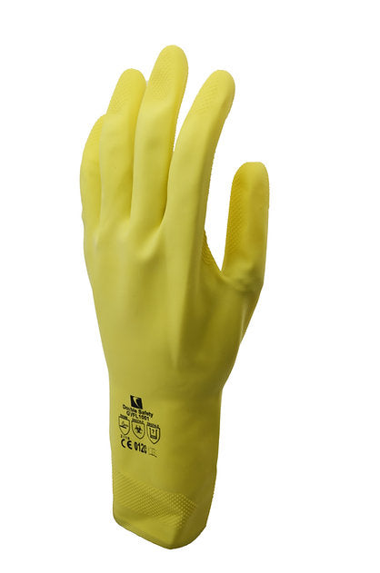 Chemical Gloves Yellow Colour Medium Weight Flocklined Natural Rubber GVFL1001